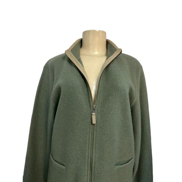 Woolrich Cardigan  Olive Green Cardigan  100%  Lambs Wool Full Zip Size L #1119 - Picture 9 of 16